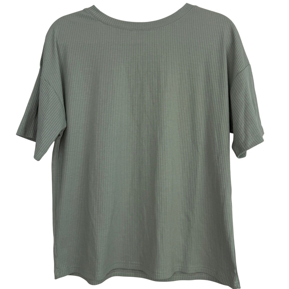 ZESICA Womens Sage Green Ribbed Knit Short Sleeve Crew Neck T-Shirt Size Small‎